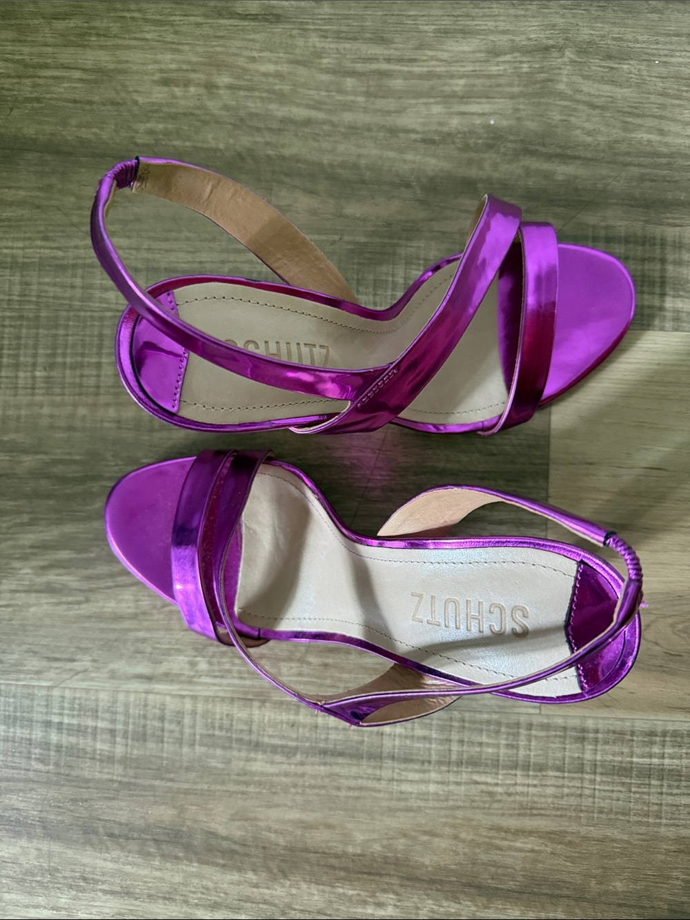 SCHUTZ Metallic Purple Strappy Heels for Women